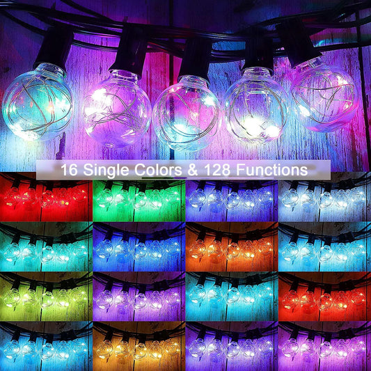 30FT LED Outdoor String Lights, G40 Globe Patio Lights with 24 Colors Color Changing and 128 Modes, Dimmable Waterproof Connectable Outdoor Light for Outside Backyard Porch Balcony Party Decoration