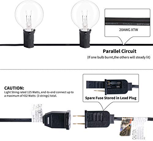 25ft G40 Globe Patio String Lights with 25 Glass Bulbs