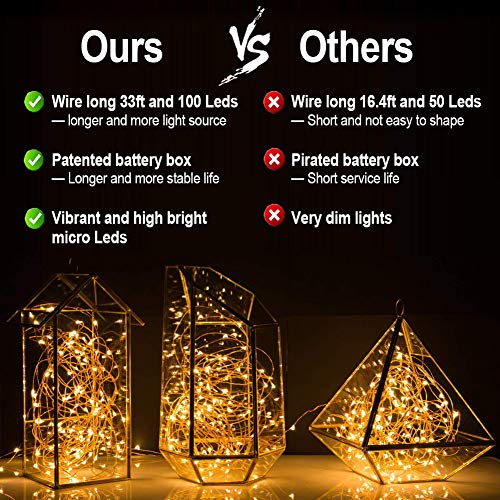2-Pack 33ft 100 LED Warm White Fairy Lights with Remote & Timer