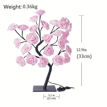 Cotcool 1pc LED Rose Flower Table Lamp, Valentine Tree Fairy Lights