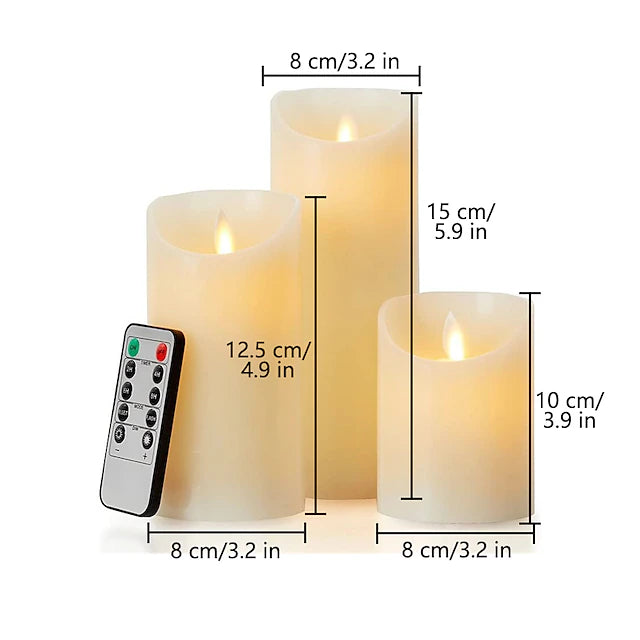 Set of 3 Flameless LED Pillar Candles with Remote & Timer