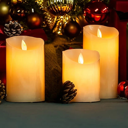 Set of 3 Flameless LED Pillar Candles with Remote & Timer