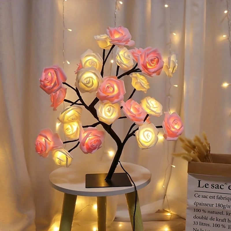 Cotcool 1pc LED Rose Flower Table Lamp, Valentine Tree Fairy Lights