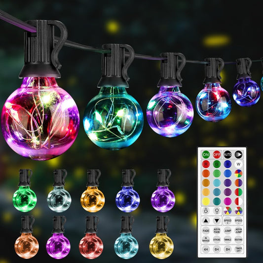 30FT LED Outdoor String Lights, G40 Globe Patio Lights with 24 Colors Color Changing and 128 Modes, Dimmable Waterproof Connectable Outdoor Light for Outside Backyard Porch Balcony Party Decoration