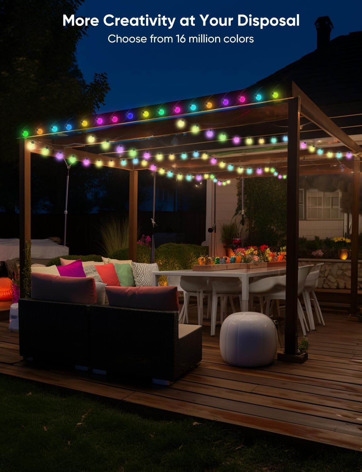 50ft RGB Outdoor String Lights Waterproof with 25 LED Dimmable Bulbs