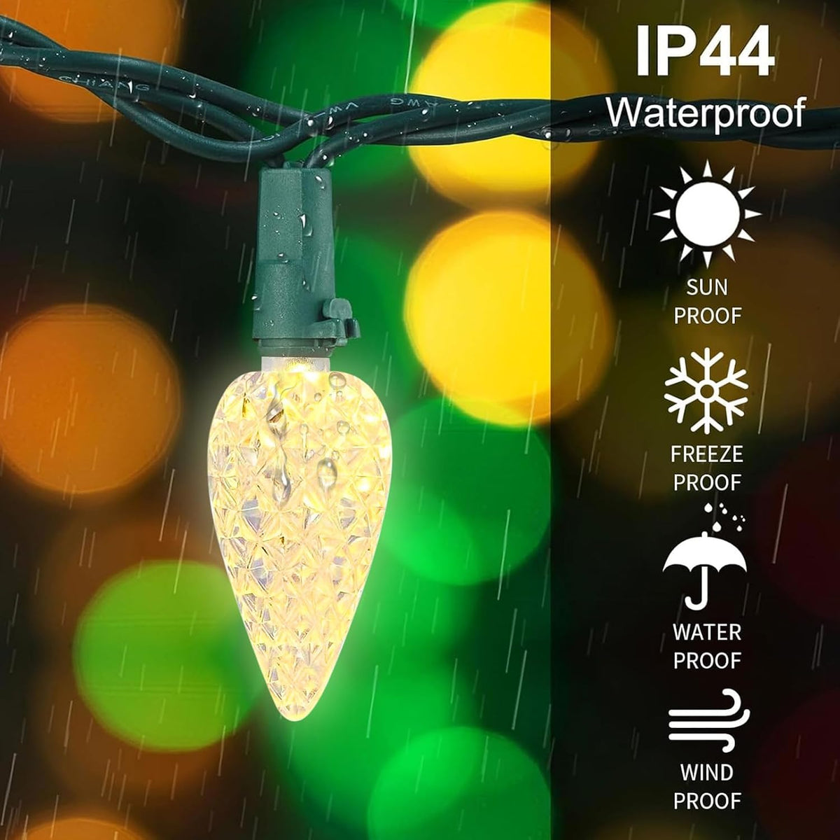 2 Pack 100 LED C6 Christmas Lights Battery Operated, 16.4FT C6 Christmas Lights Battery Powered with Timer, 8 Modes, Waterproof for Indoor Outdoor Patio Party Christmas Decor Warm White