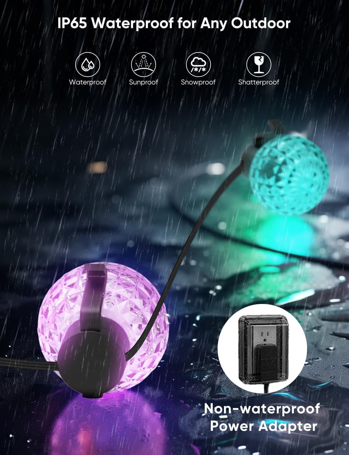 50ft RGB Outdoor String Lights Waterproof with 25 LED Dimmable Bulbs