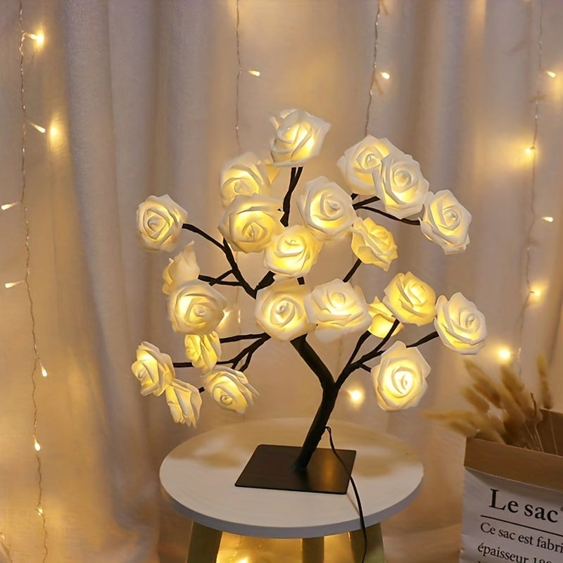 Cotcool 1pc LED Rose Flower Table Lamp, Valentine Tree Fairy Lights