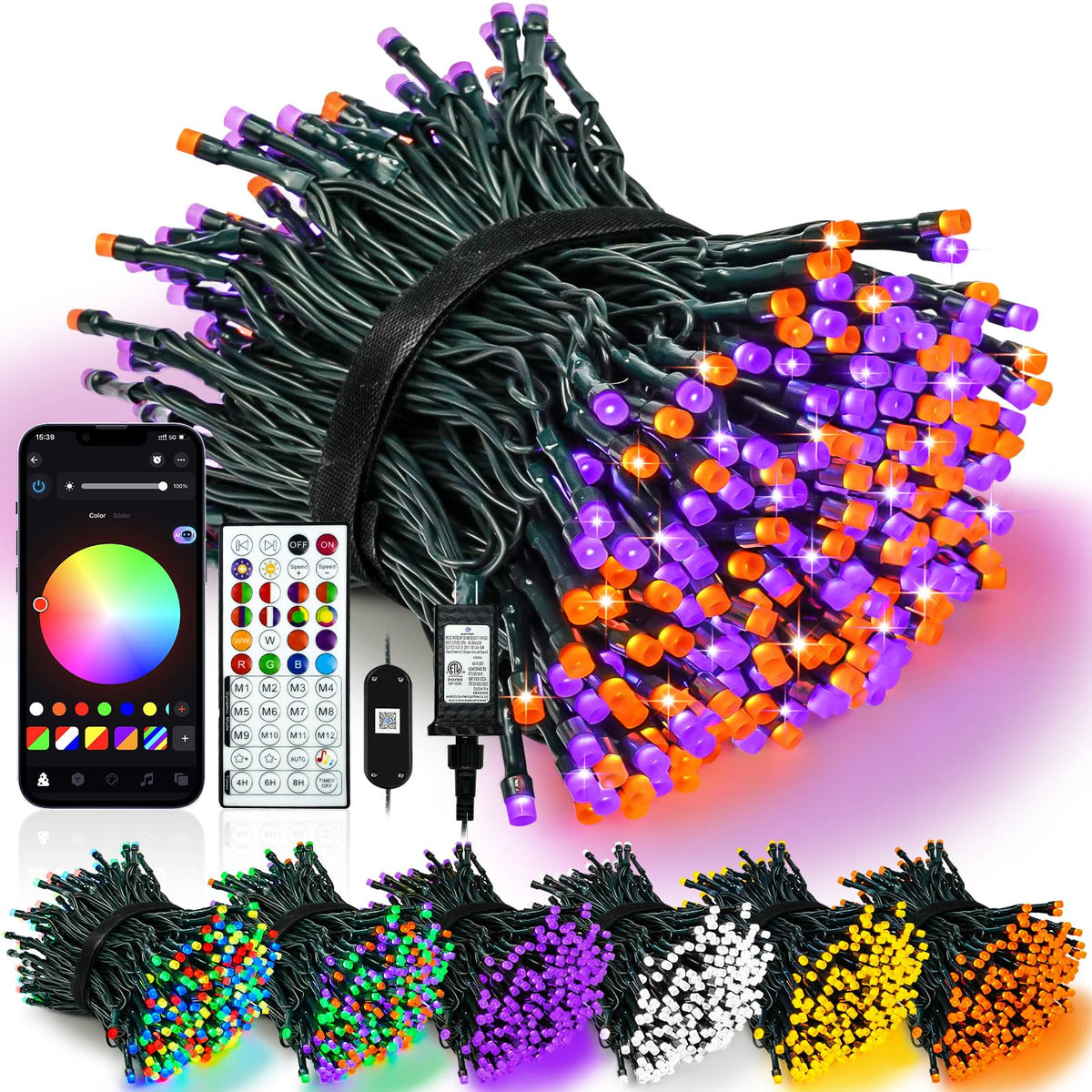 Smart Color Changing Halloween Lights String 112FT 300 LED APP and Remote