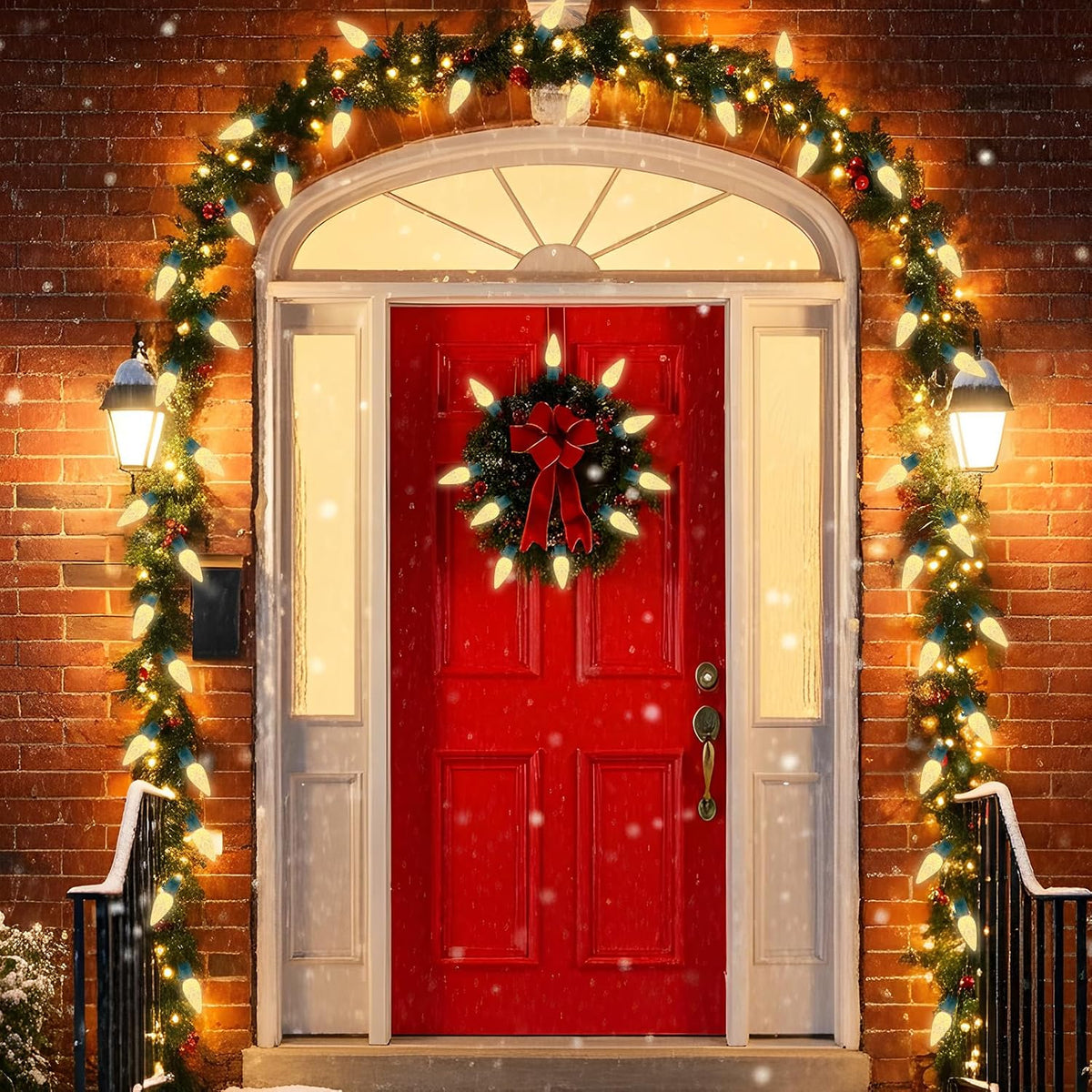2 Pack 100 LED C6 Christmas Lights Battery Operated, 16.4FT C6 Christmas Lights Battery Powered with Timer, 8 Modes, Waterproof for Indoor Outdoor Patio Party Christmas Decor Warm White