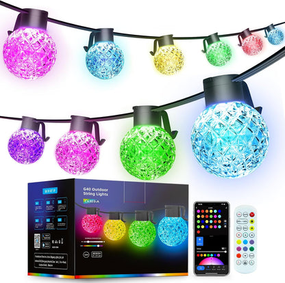 50ft RGB Outdoor String Lights Waterproof with 25 LED Dimmable Bulbs