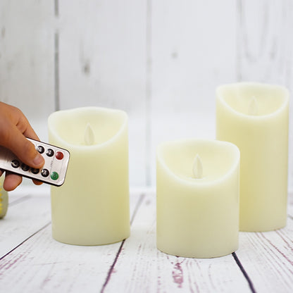 Set of 3 Flameless LED Pillar Candles with Remote & Timer