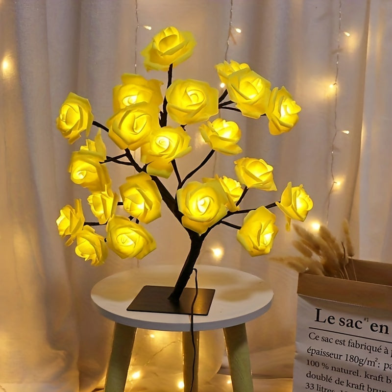 Cotcool 1pc LED Rose Flower Table Lamp, Valentine Tree Fairy Lights