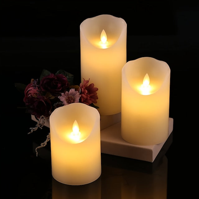 Set of 3 Flameless LED Pillar Candles with Remote & Timer