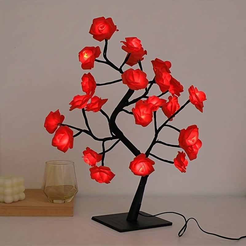 Cotcool 1pc LED Rose Flower Table Lamp, Valentine Tree Fairy Lights