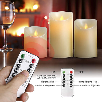 Set of 3 Flameless LED Pillar Candles with Remote & Timer