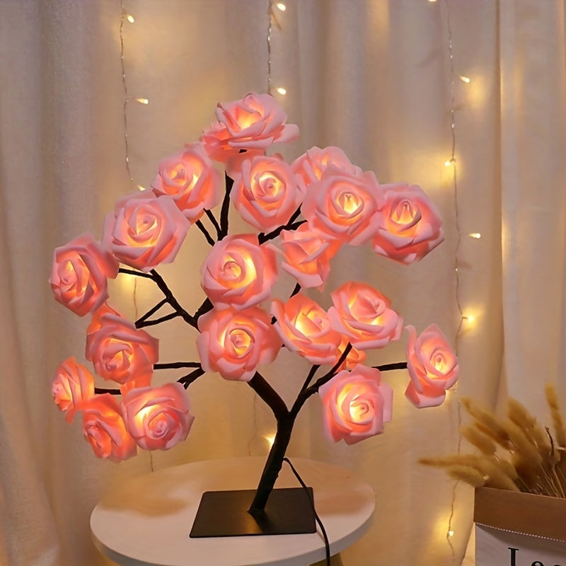 Cotcool 1pc LED Rose Flower Table Lamp, Valentine Tree Fairy Lights