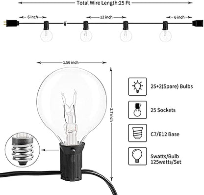 Cotcool 25Ft G40 Globe Lights with 25 Edison Glass Bulbs Connectable