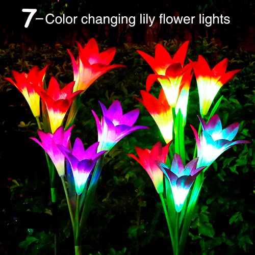 4-Pack Solar Lily Flower Garden Stake Lights – Color Changing