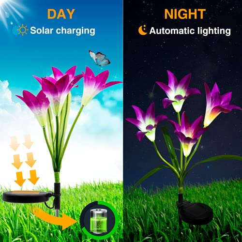 4-Pack Solar Lily Flower Garden Stake Lights – Color Changing