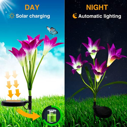 4-Pack Solar Lily Flower Garden Stake Lights – Color Changing