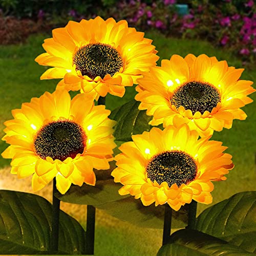 Cotcool 4 Pack Sunflower Solar Lights, Waterproof for Garden,Pathway Decor