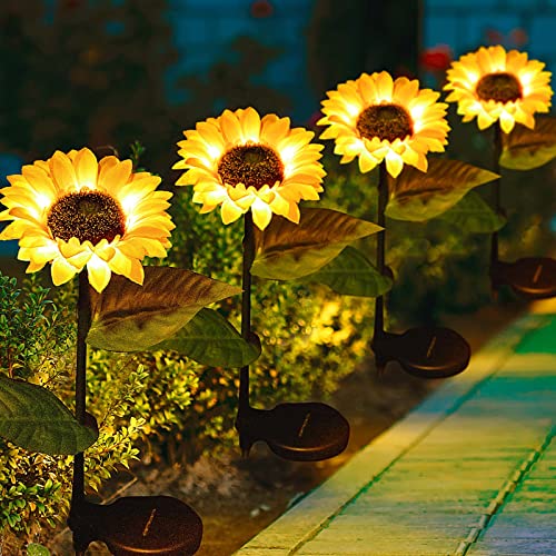 Cotcool 4 Pack Sunflower Solar Lights, Waterproof for Garden,Pathway Decor