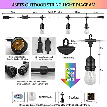 Cotcool S14 String Lights,48FTS RGB Weatherproof Connectable