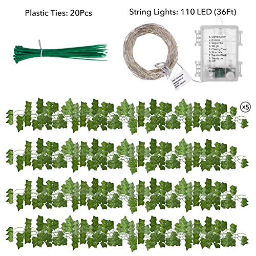 Cotcool 36Ft String Lights with 12Pcs 7Ft Artificial Ivy Vine 120LED