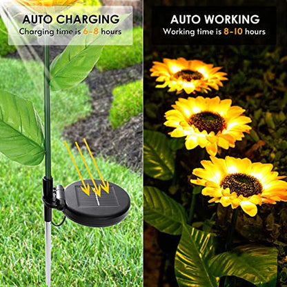 Cotcool 4 Pack Sunflower Solar Lights, Waterproof for Garden,Pathway Decor