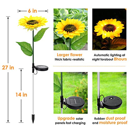 Cotcool 4 Pack Sunflower Solar Lights, Waterproof for Garden,Pathway Decor