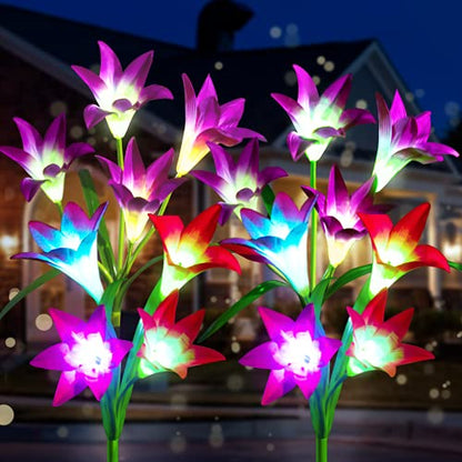 4-Pack Solar Lily Flower Garden Stake Lights – Color Changing