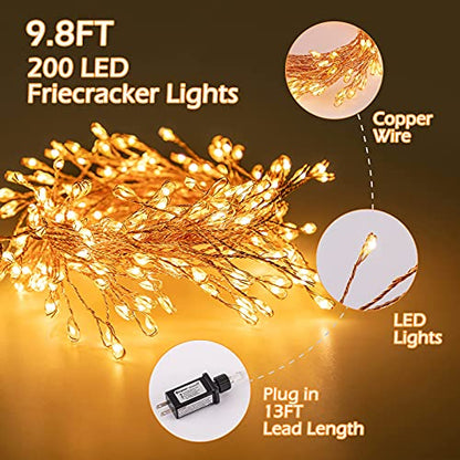 Cotcool Fairy Lights Plug in, 10Feet 200 Led Copper Wire Firecracker Lights