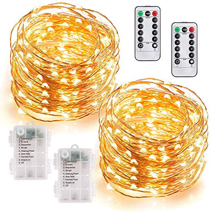 Cotcool 2 Pack 33Ft 100 LED Fairy Lights Battery Operated Warm White