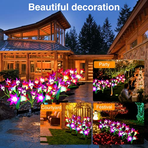 4-Pack Solar Lily Flower Garden Stake Lights – Color Changing