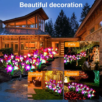 4-Pack Solar Lily Flower Garden Stake Lights – Color Changing