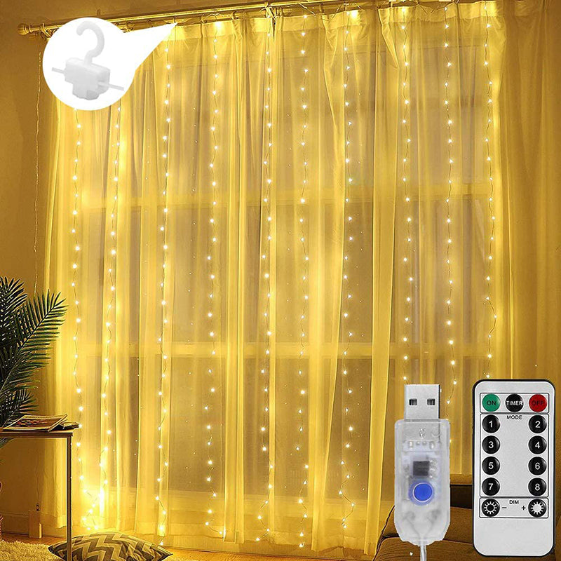 Cotcool 300LED Curtain Lights, 3x3m Waterfall Fairy Lights(Warm White)